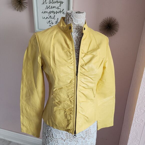 Flawless Yellow Leather Wilsons Maxima jacket coat M such a fun color - Picture 3 of 15
